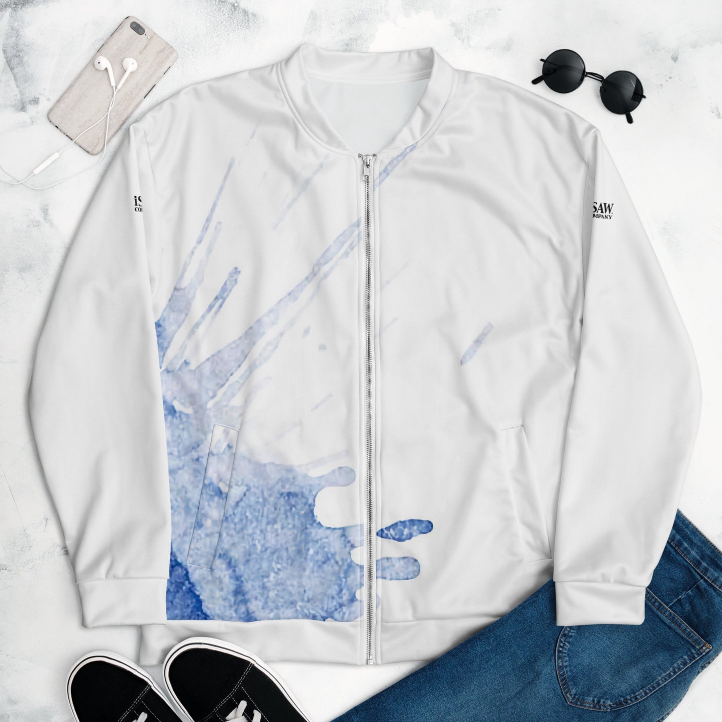 Watercolour Blue Splash - Unisex Bomber Jacket - iSAW Company