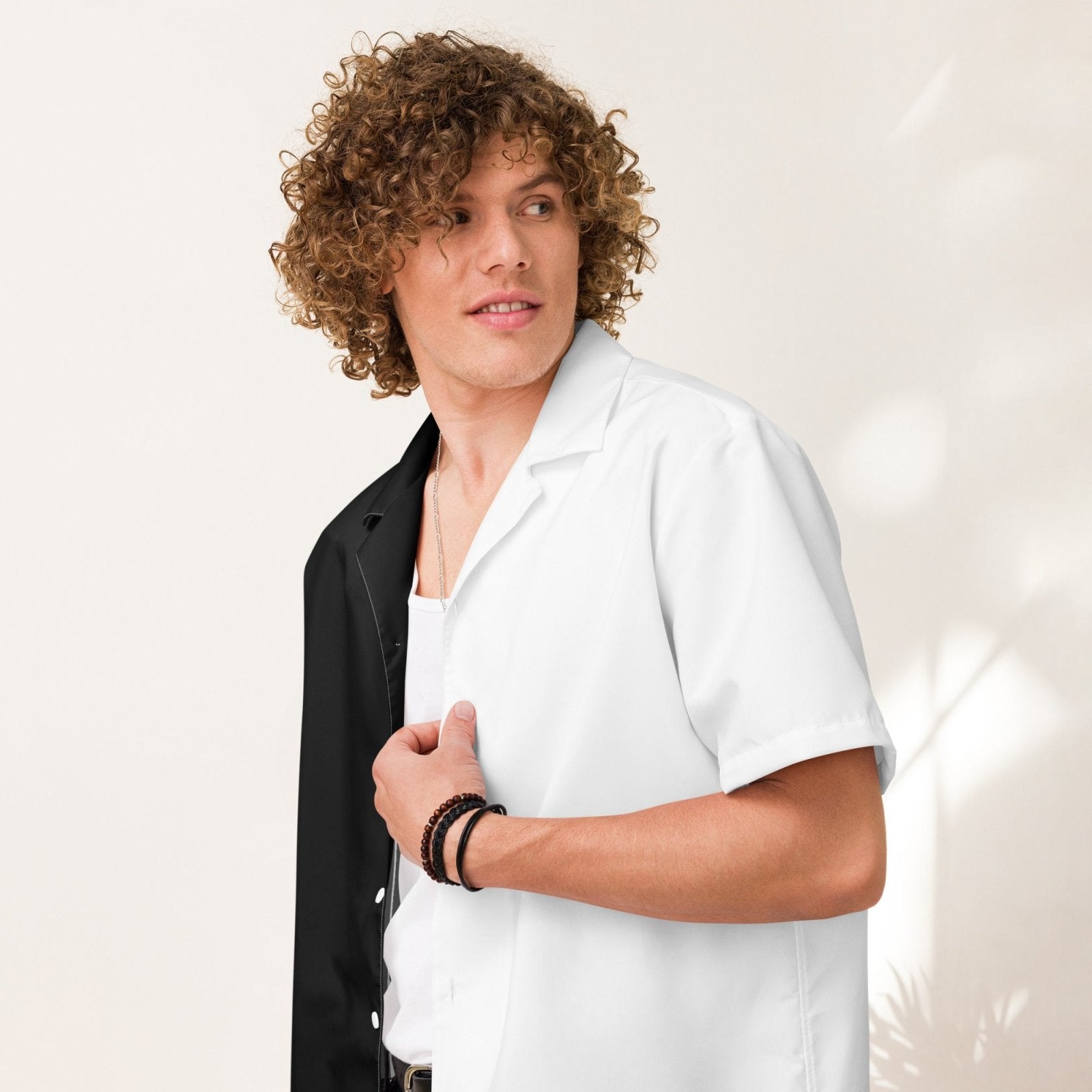 half black half white dress shirt Short Sleeve Plaid 1/2 Zip Shirt Black White / 3XL