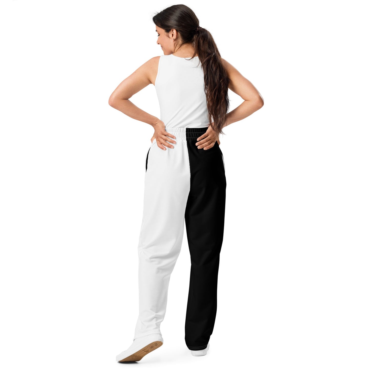 Half Black Half White - Unisex Wide - Leg Joggers - iSAW Company