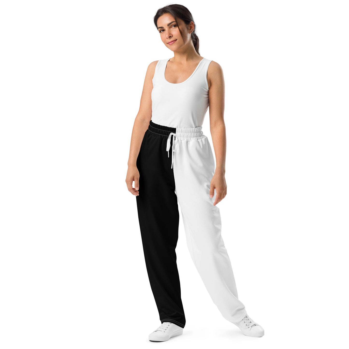 Half Black Half White - Unisex Wide - Leg Joggers - iSAW Company