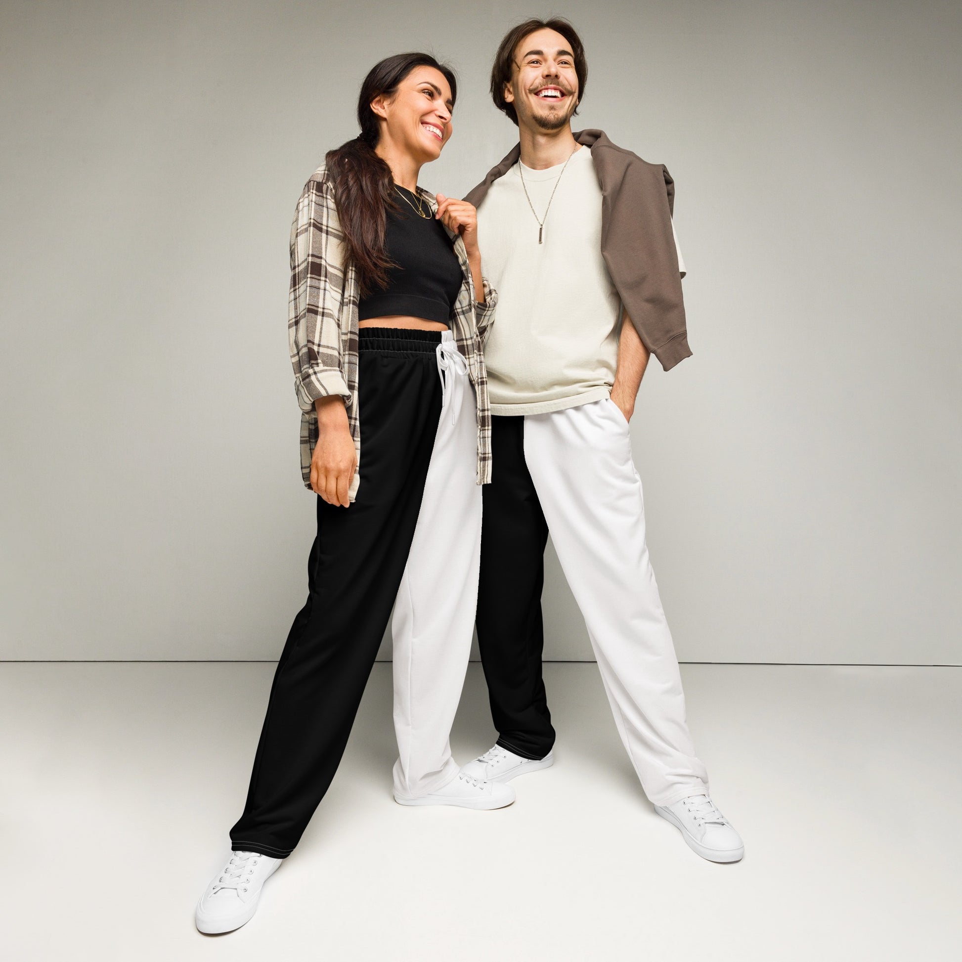 Half Black Half White - Unisex Wide - Leg Joggers - iSAW Company