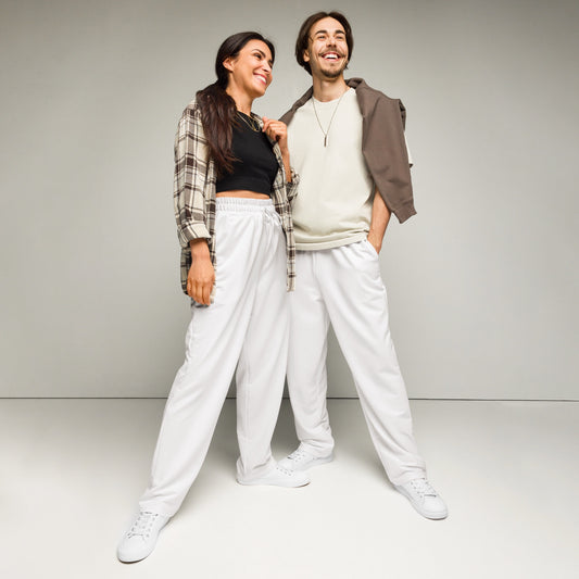 iSAW Unisex White Wide - Leg Joggers - iSAW Company