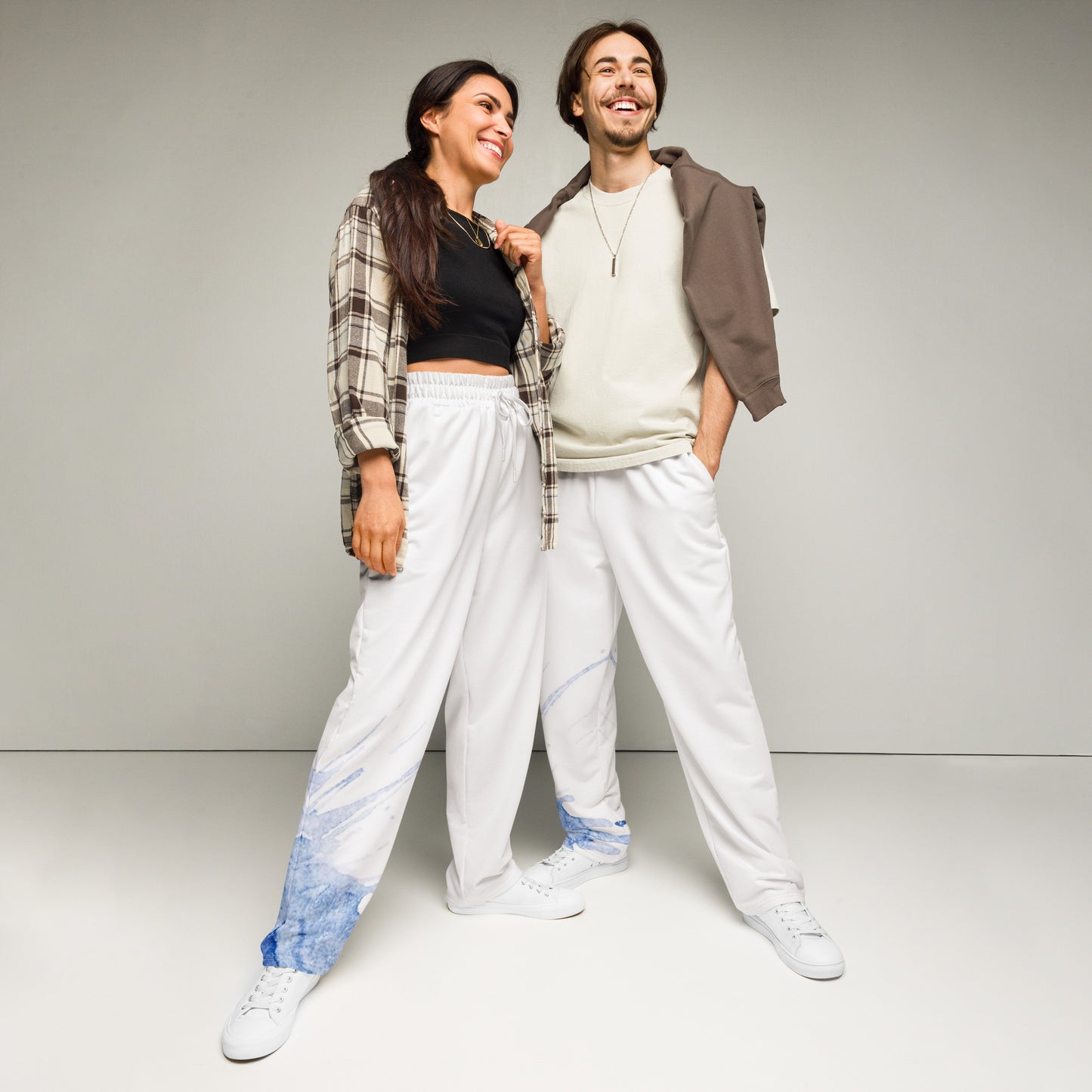 Watercolour Blue Splash - Unisex Wide - Leg Joggers - iSAW Company