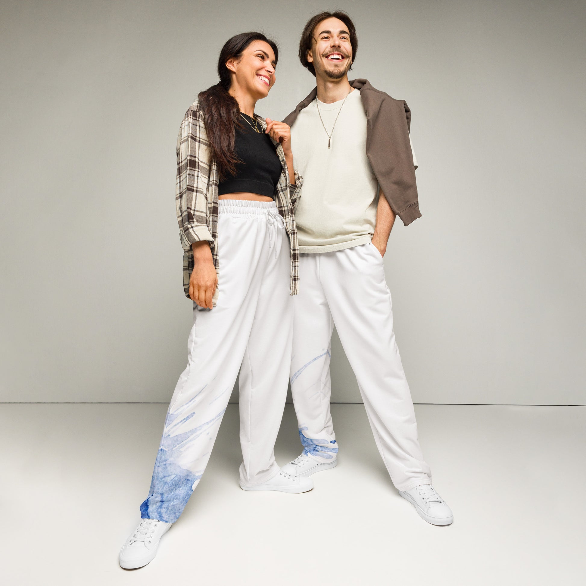 Watercolour Blue Splash - Unisex Wide - Leg Joggers - iSAW Company