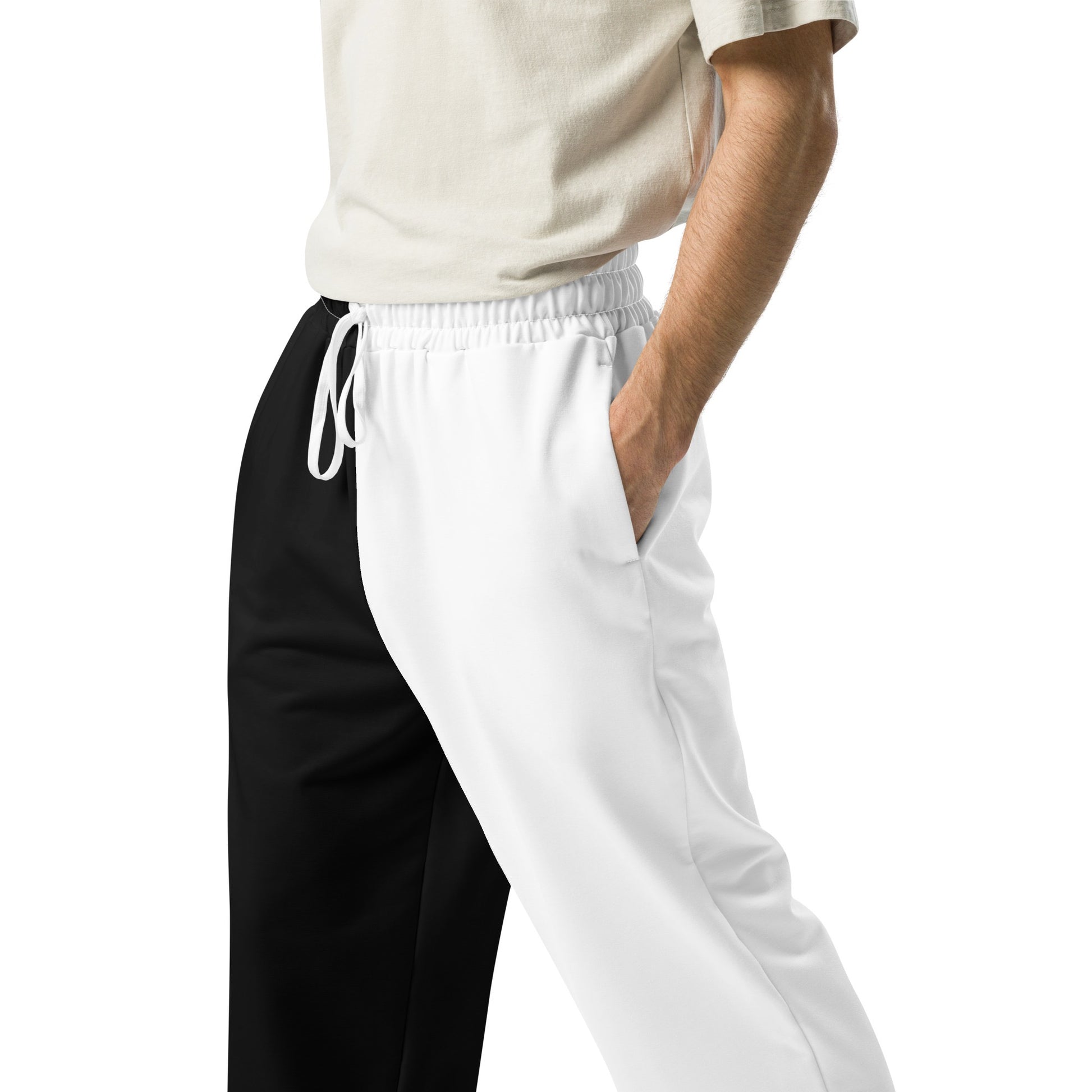 Half Black Half White - Unisex Wide - Leg Joggers - iSAW Company