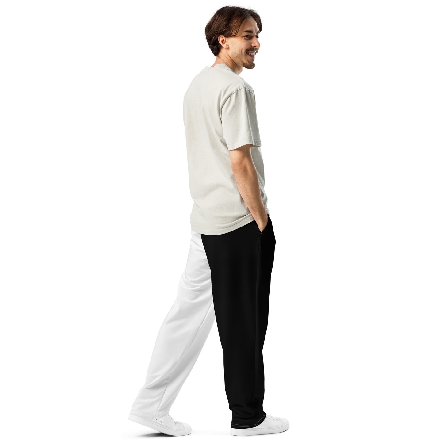 Half Black Half White - Unisex Wide - Leg Joggers - iSAW Company