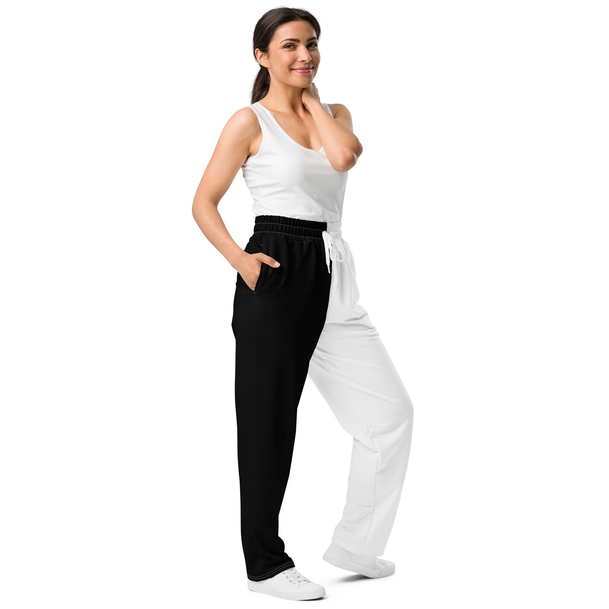 Half Black Half White - Unisex Wide - Leg Joggers - iSAW Company