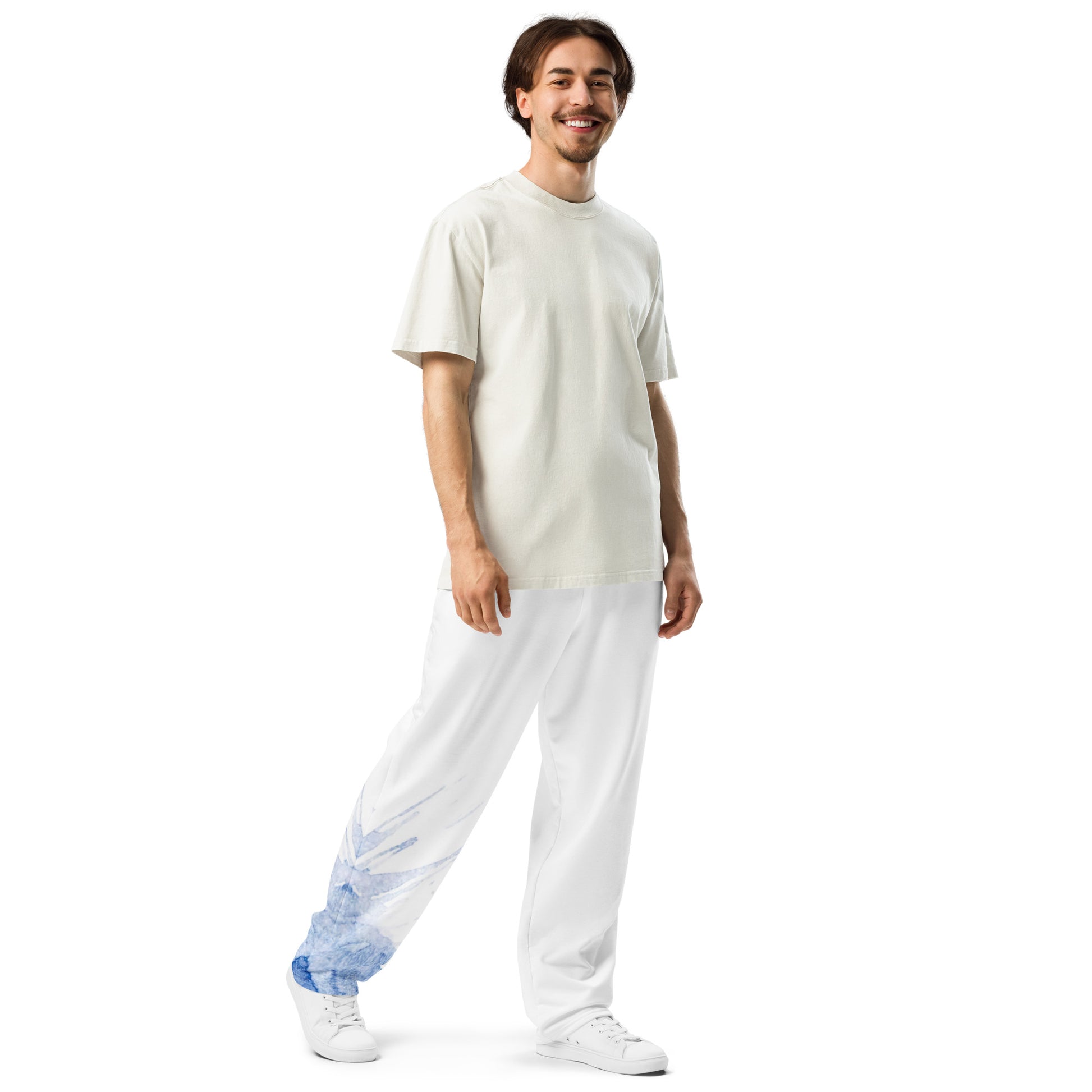 Watercolour Blue Splash - Unisex Wide - Leg Joggers - iSAW Company