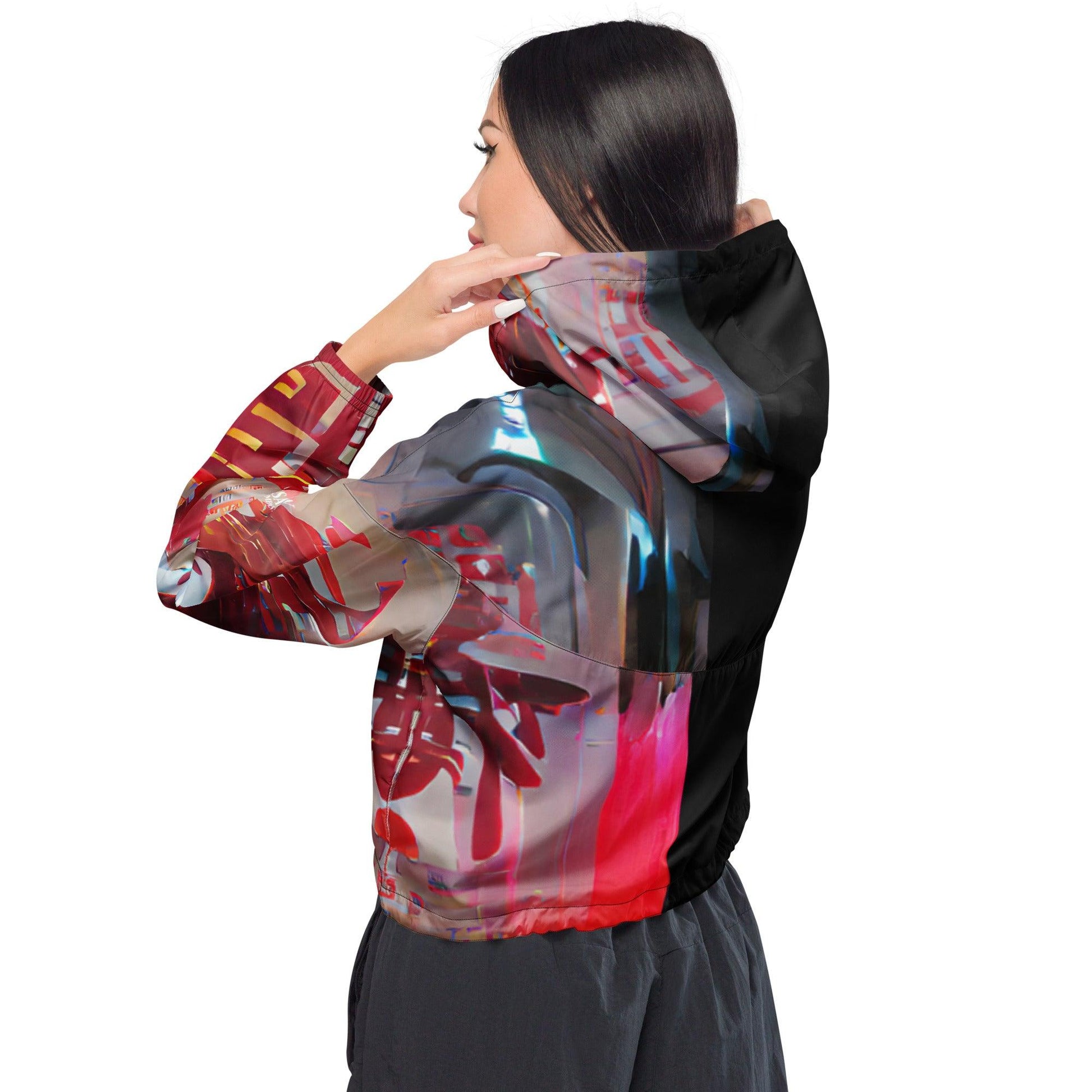 Half Black Half Báijiǔ - Womens Cropped Windbreaker - iSAW Company