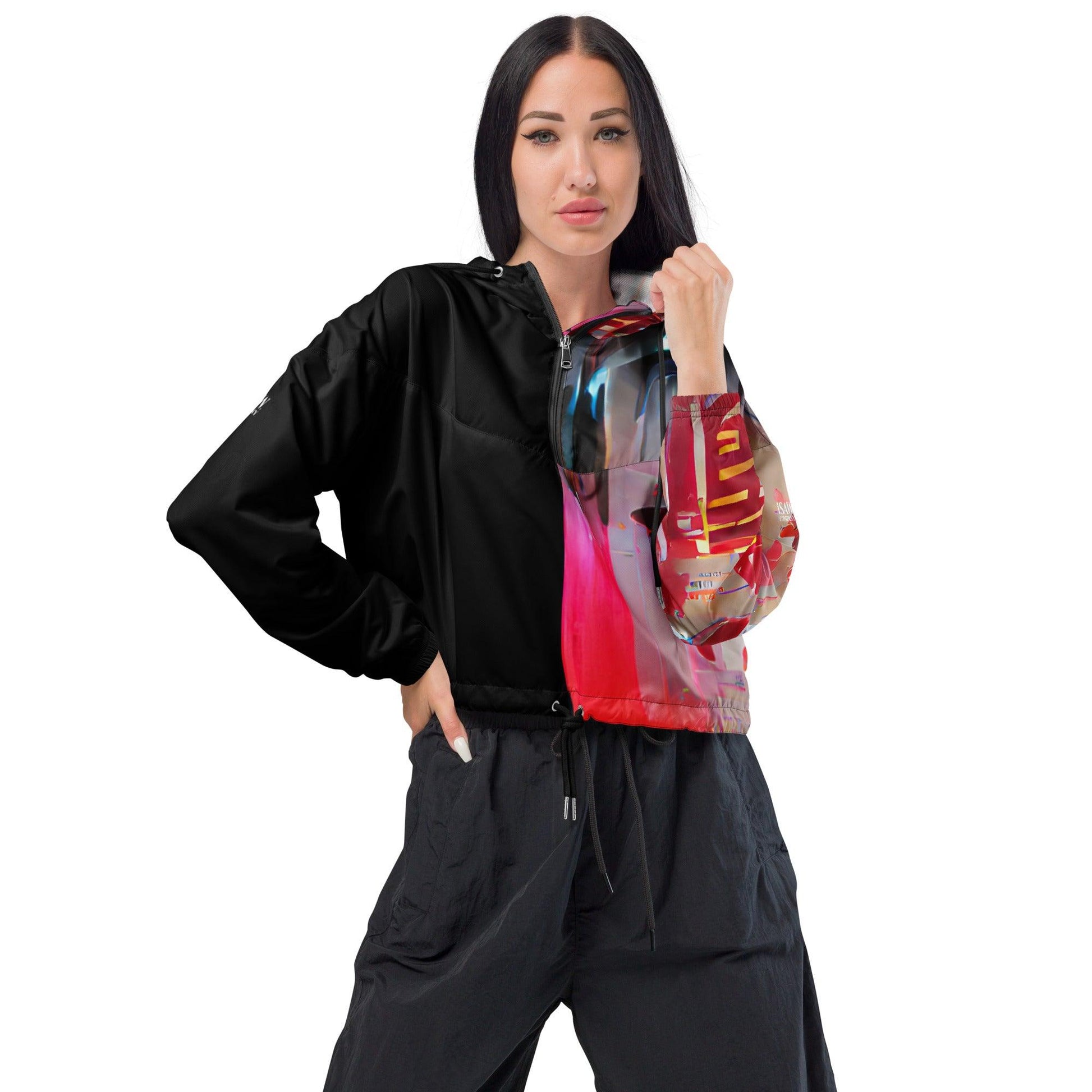 Half Black Half Báijiǔ - Womens Cropped Windbreaker - iSAW Company