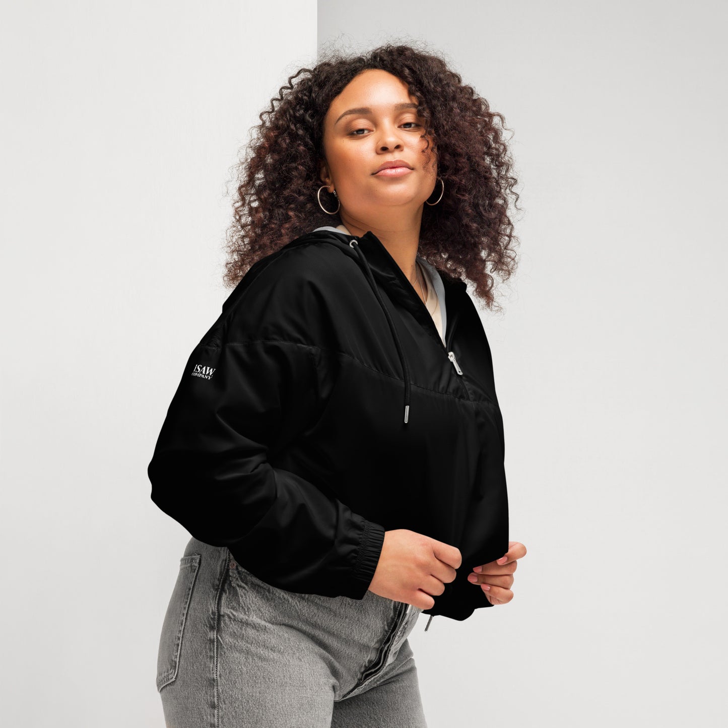 iSAW Womens Black Cropped Windbreaker - iSAW Company