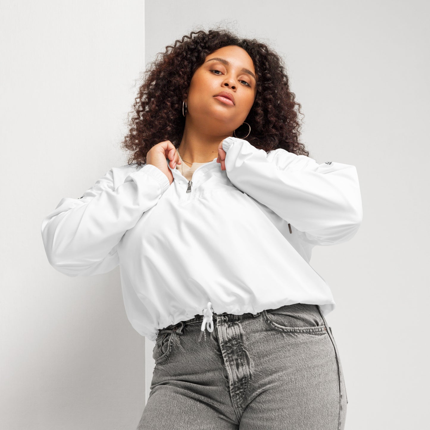 iSAW Womens White Cropped Windbreaker - iSAW Company