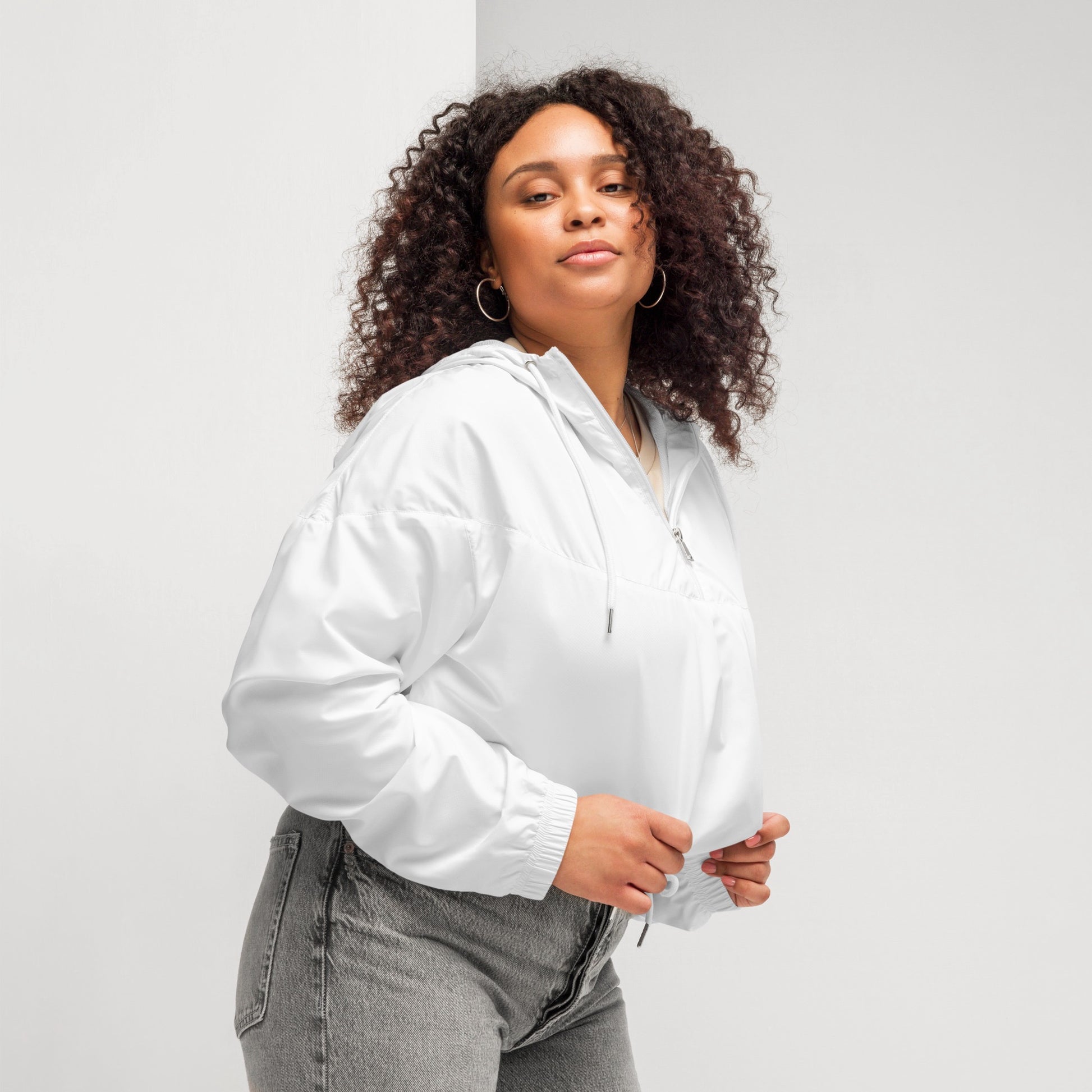 iSAW Womens White Cropped Windbreaker - iSAW Company