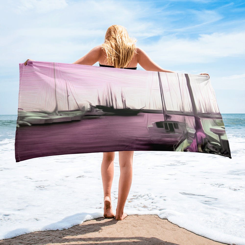 The Sleeping Yachts (at Evening) - Beach Towel - iSAW Company