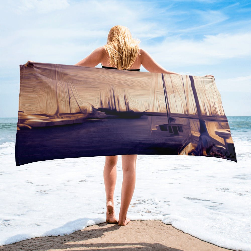The Sleeping Yachts (at Sunset) - Beach Towel - iSAW Company