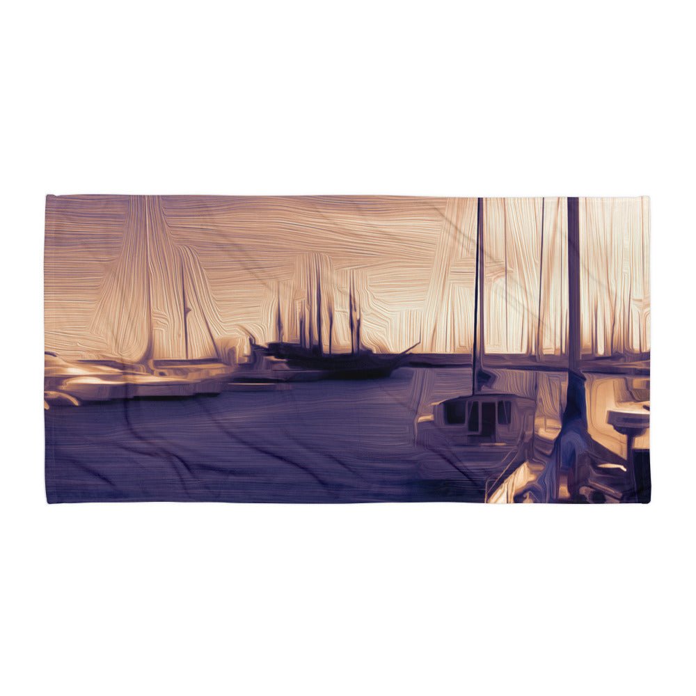 The Sleeping Yachts (at Sunset) - Beach Towel - iSAW Company