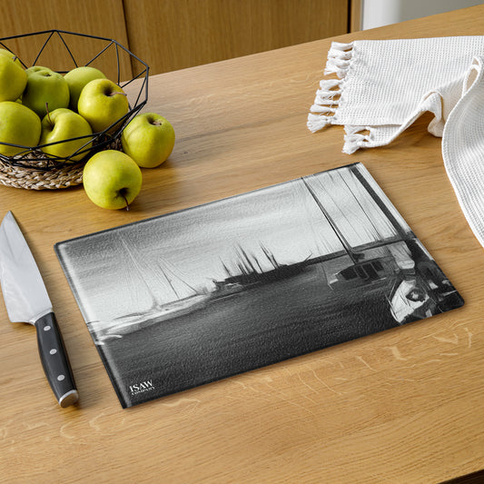 The Sleeping Yachts (at Night) - Glass Cutting Board - iSAW Company