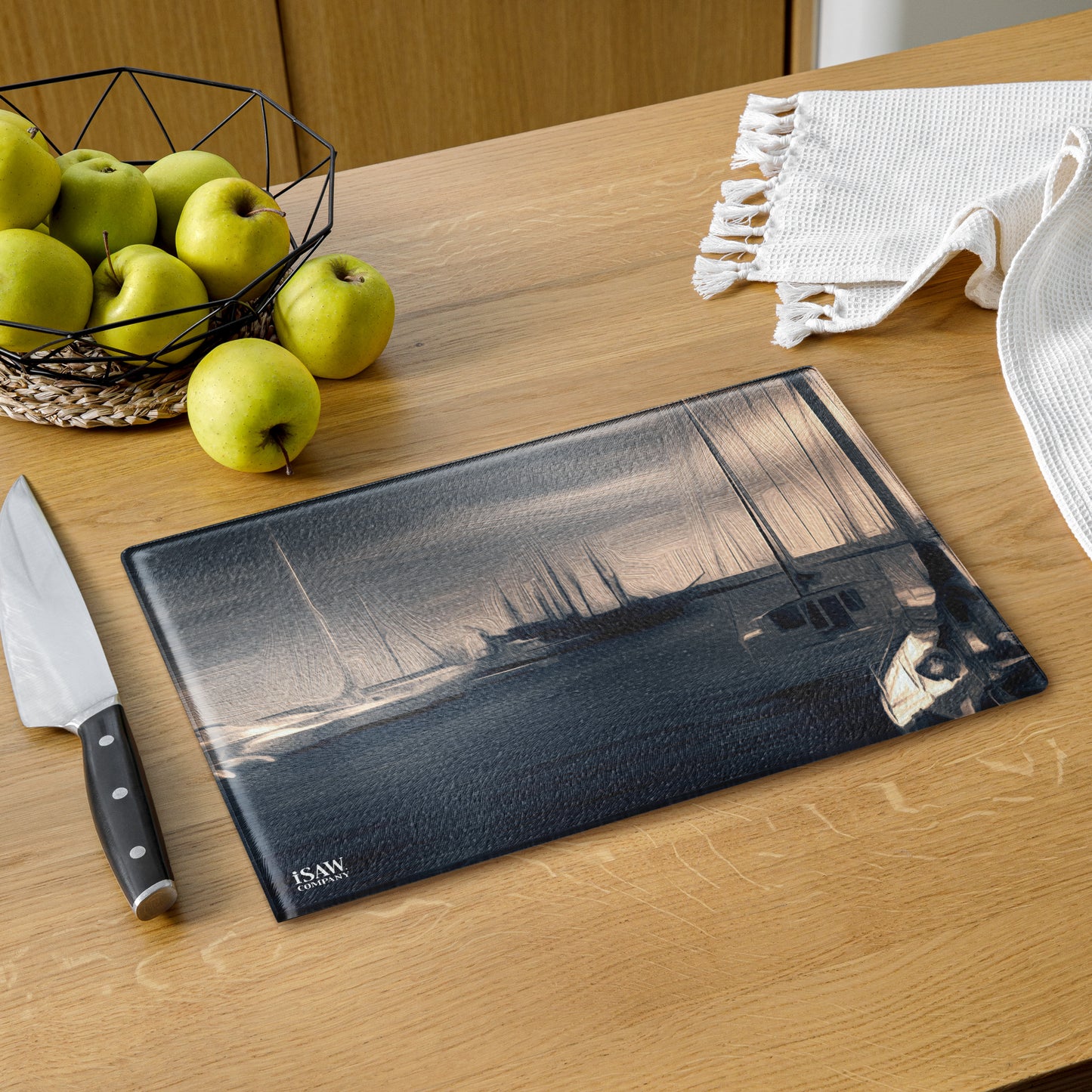 The Sleeping Yachts (at Sunrise) - Glass Cutting Board - iSAW Company