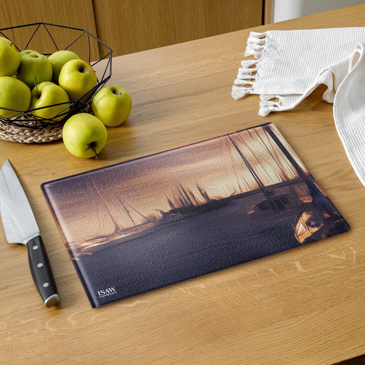 The Sleeping Yachts (at Sunset) - Glass Cutting Board - iSAW Company