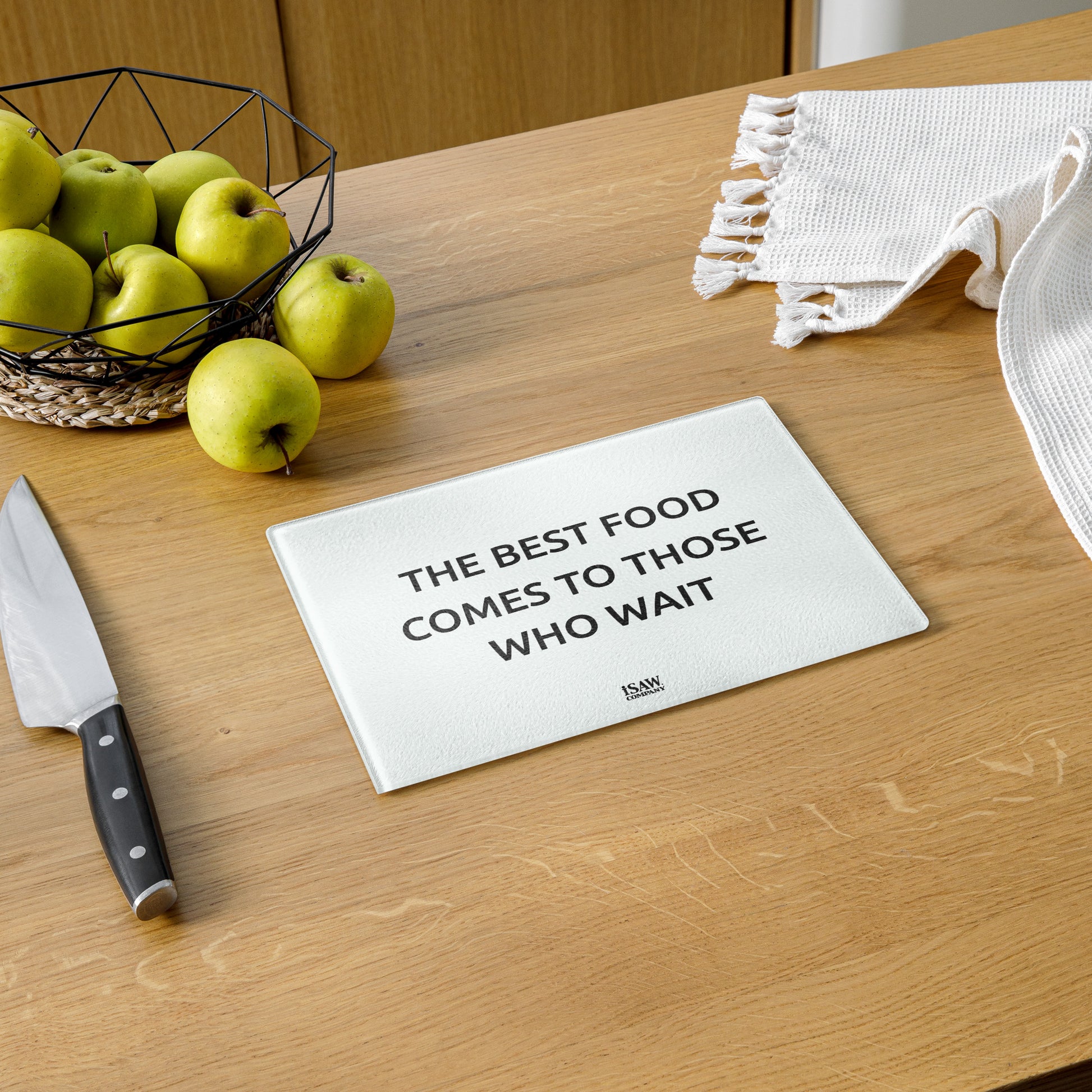 The Best Food Comes To Those Who Wait - White Glass Cutting Board - iSAW Company