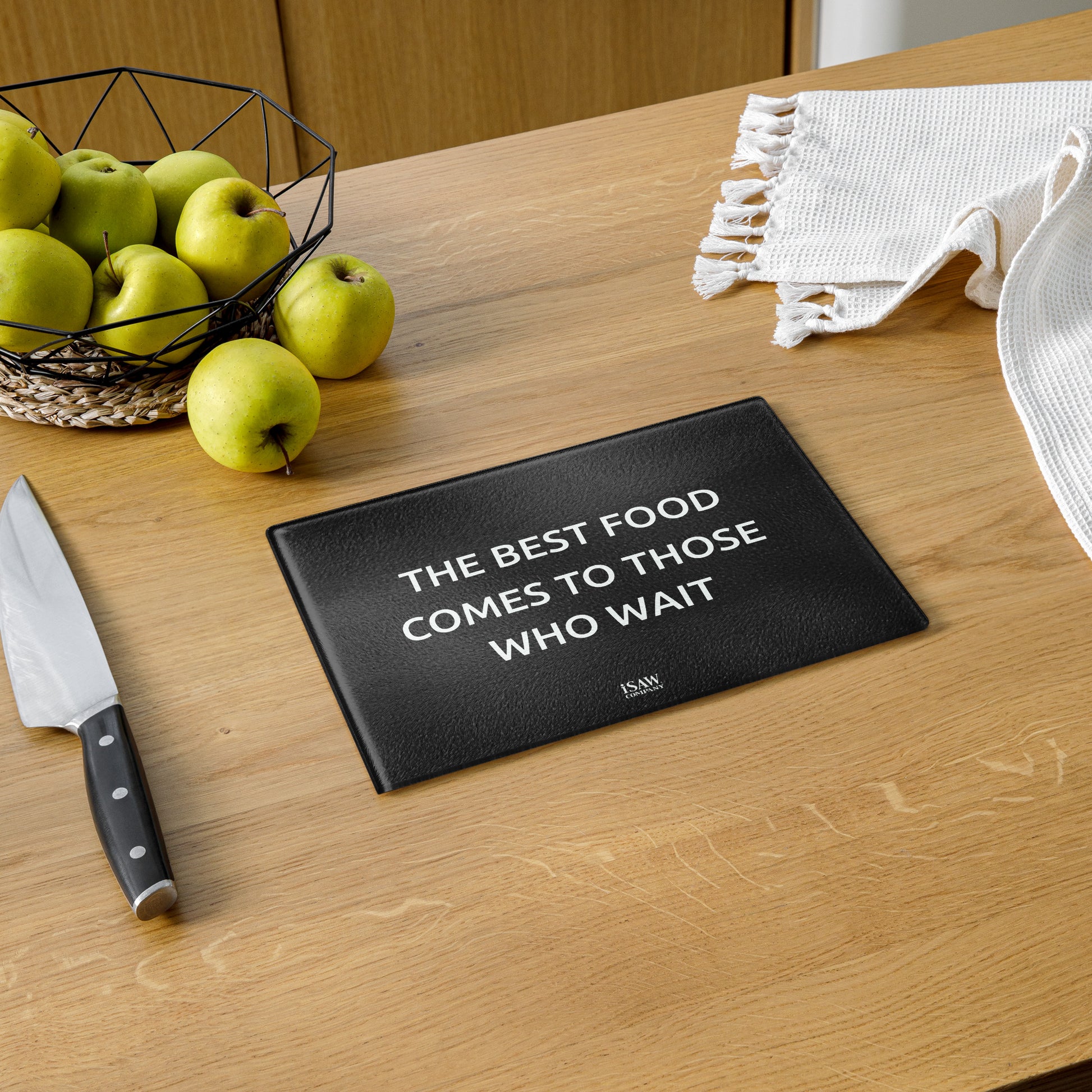 The Best Food Comes To Those Who Wait - Black Glass Cutting Board - iSAW Company