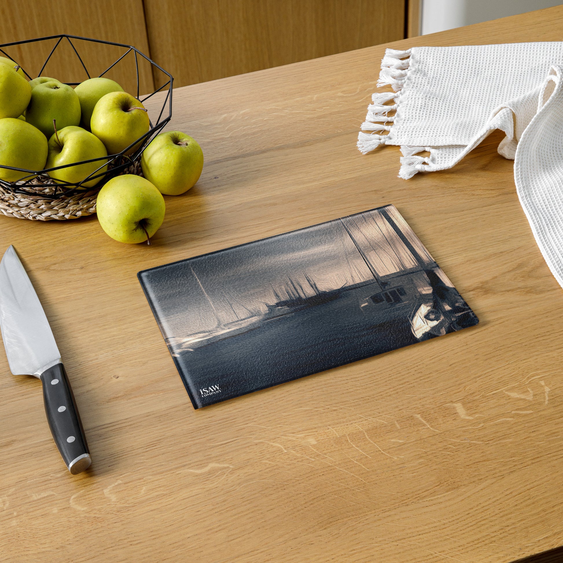The Sleeping Yachts (at Sunrise) - Glass Cutting Board - iSAW Company