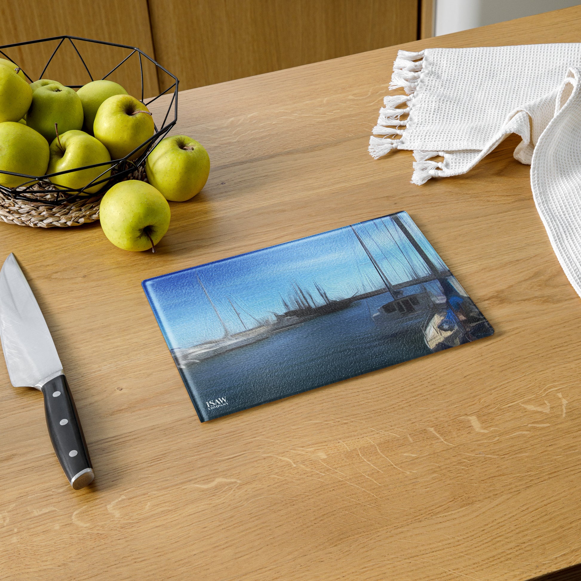 The Sleeping Yachts (at Morning) - Glass Cutting Board - iSAW Company