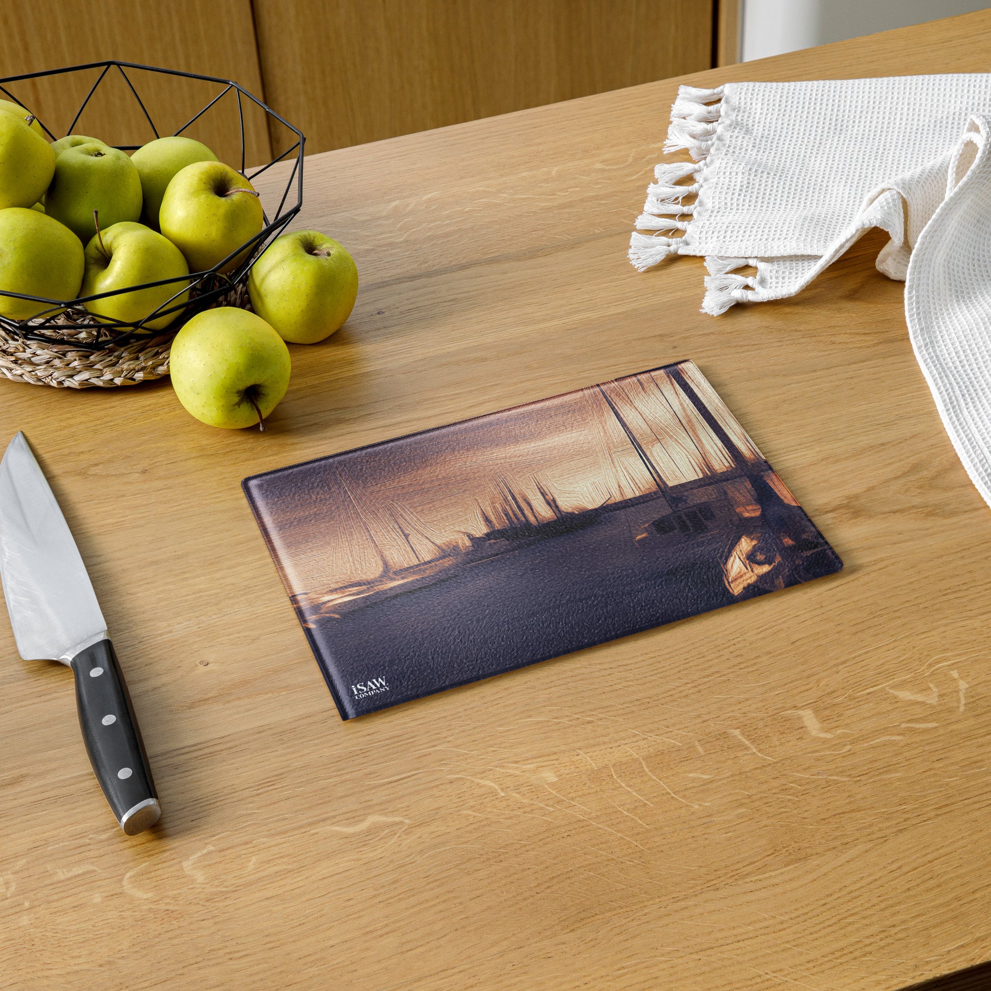 The Sleeping Yachts (at Sunset) - Glass Cutting Board - iSAW Company