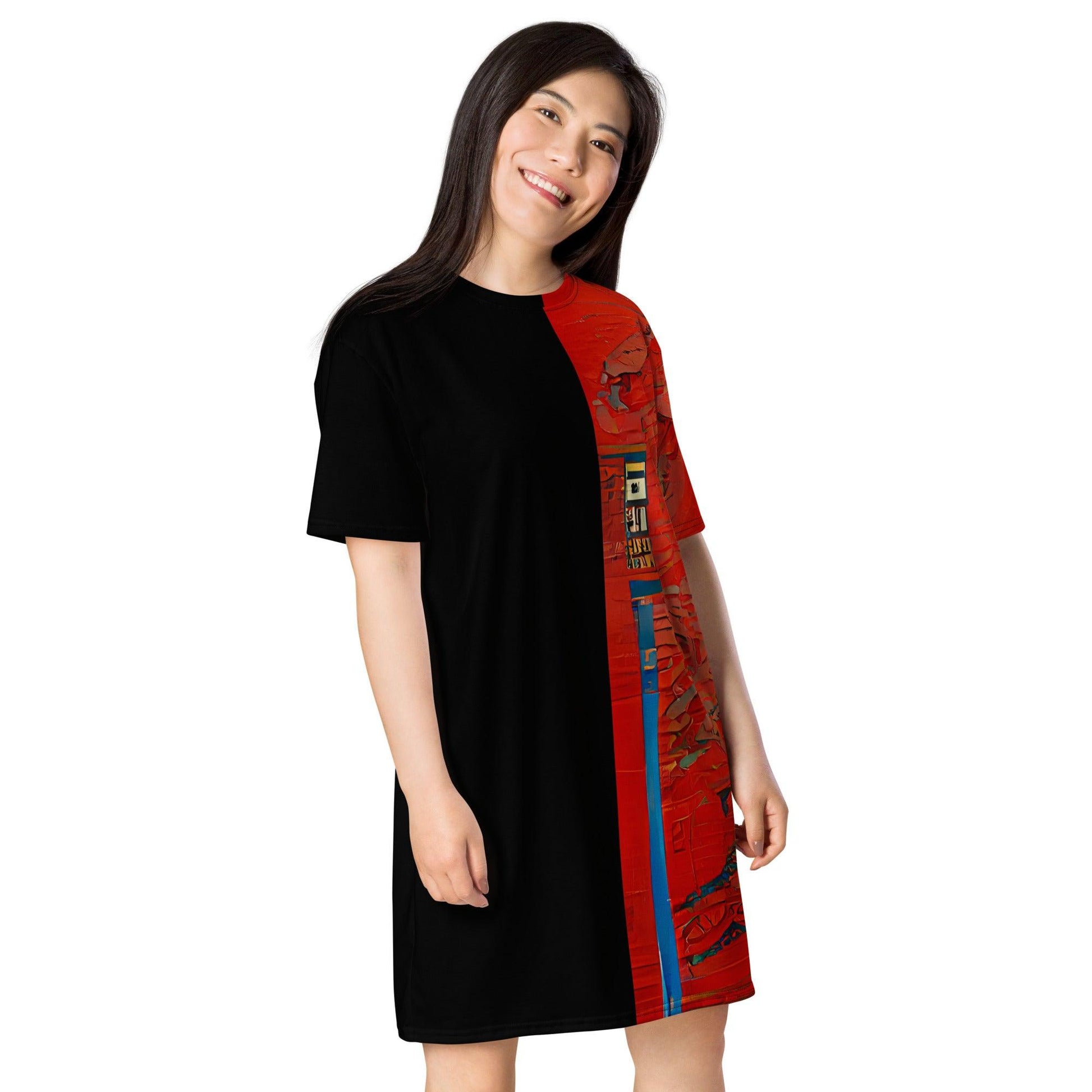 Half Black Half Honghai - Womens T-Shirt Dress - iSAW Company