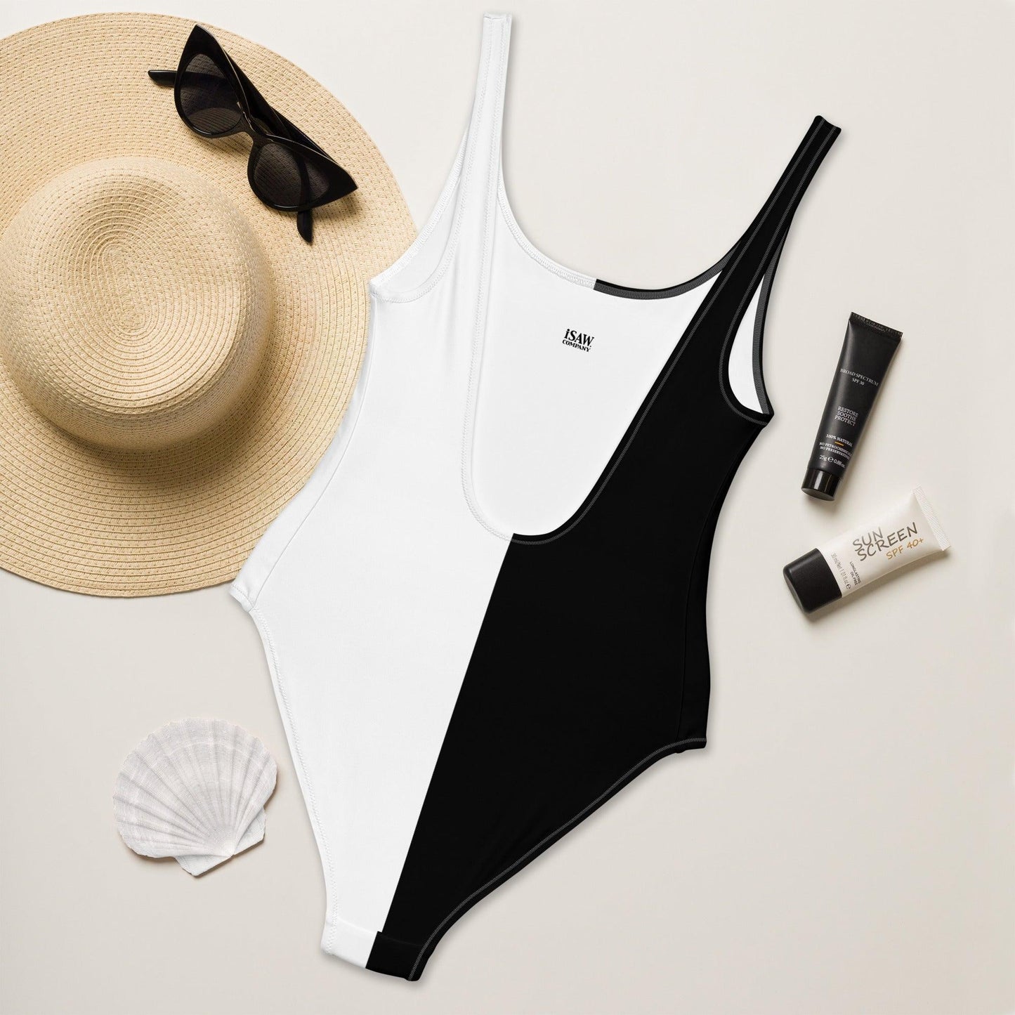Half Black Half White - Womens One-Piece Swimsuit - iSAW Company