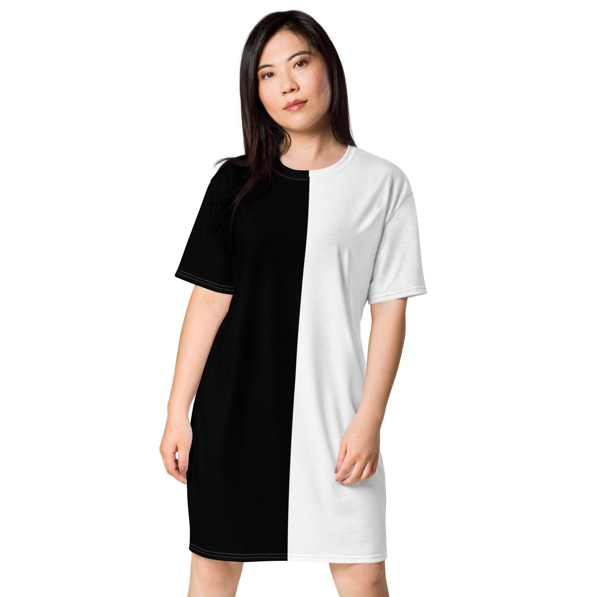 Half Black Half White - Womens T-Shirt Dress - iSAW Company