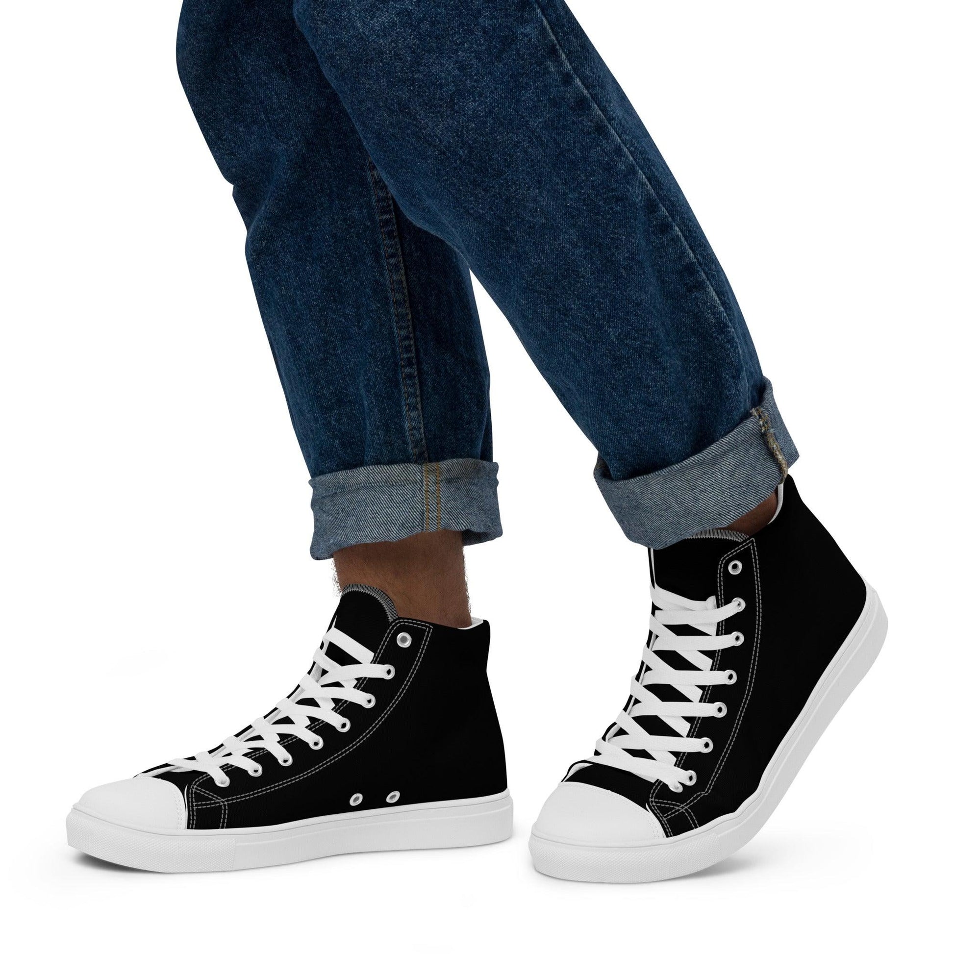 iSAW Mens Black / Black White High-Top Canvas Shoes - iSAW Company