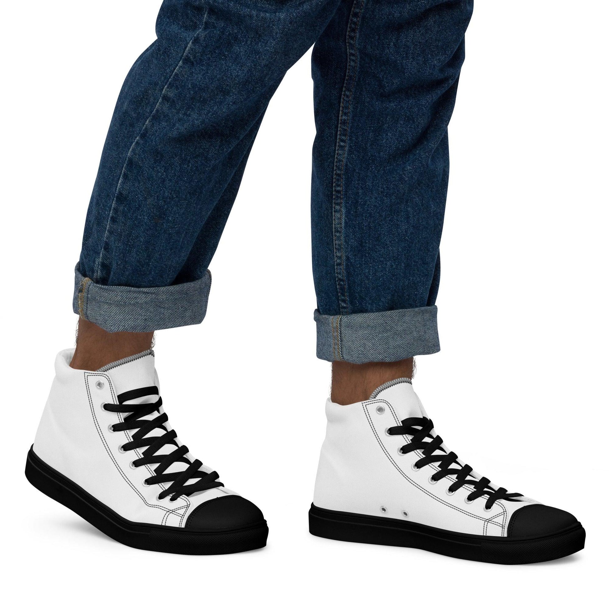 iSAW Mens White / White Black High-Top Canvas Shoes - iSAW Company