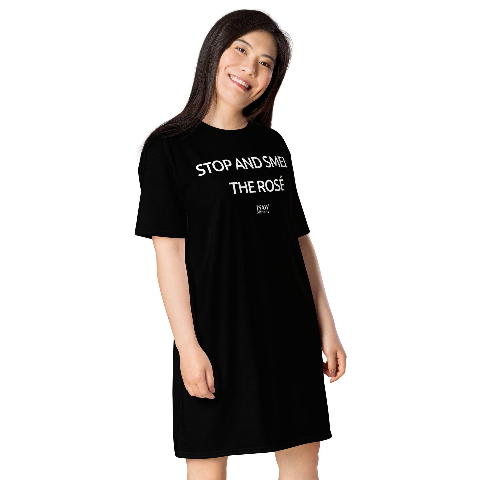 Stop And Smell The Rosé - Womens Black T-Shirt Dress - iSAW Company