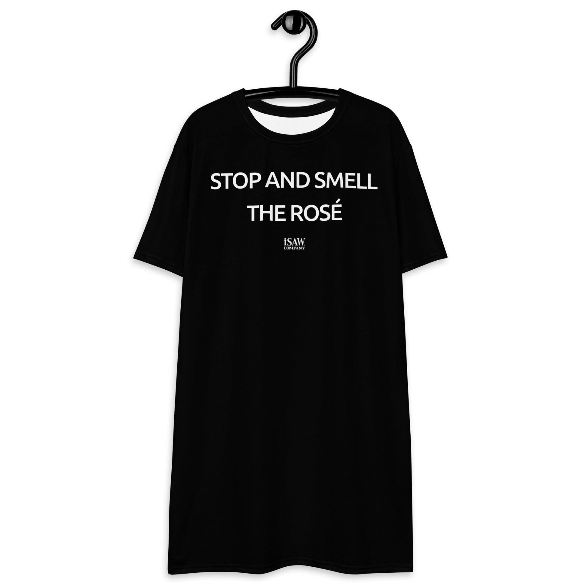 Stop And Smell The Rosé - Womens Black T-Shirt Dress - iSAW Company