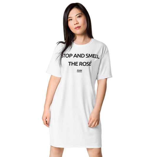 Stop And Smell The Rosé - Womens White T-Shirt Dress - iSAW Company