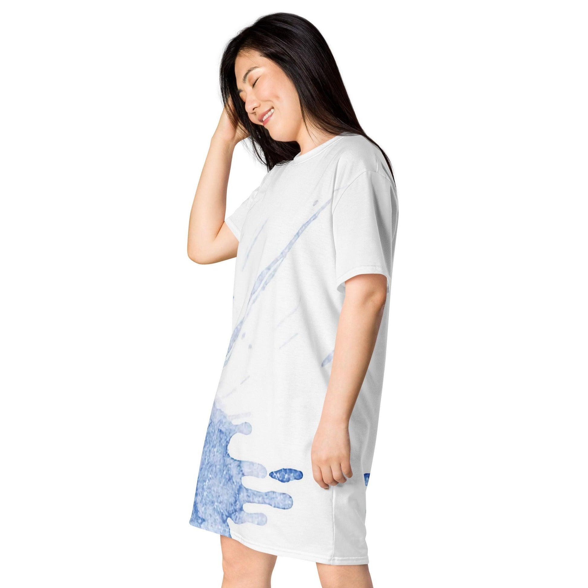 Watercolour Blue Splash - Womens T-Shirt Dress - iSAW Company