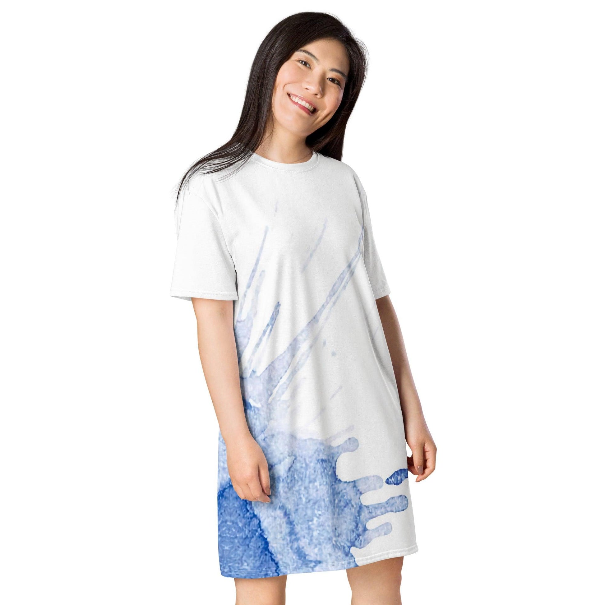 Watercolour Blue Splash - Womens T-Shirt Dress - iSAW Company