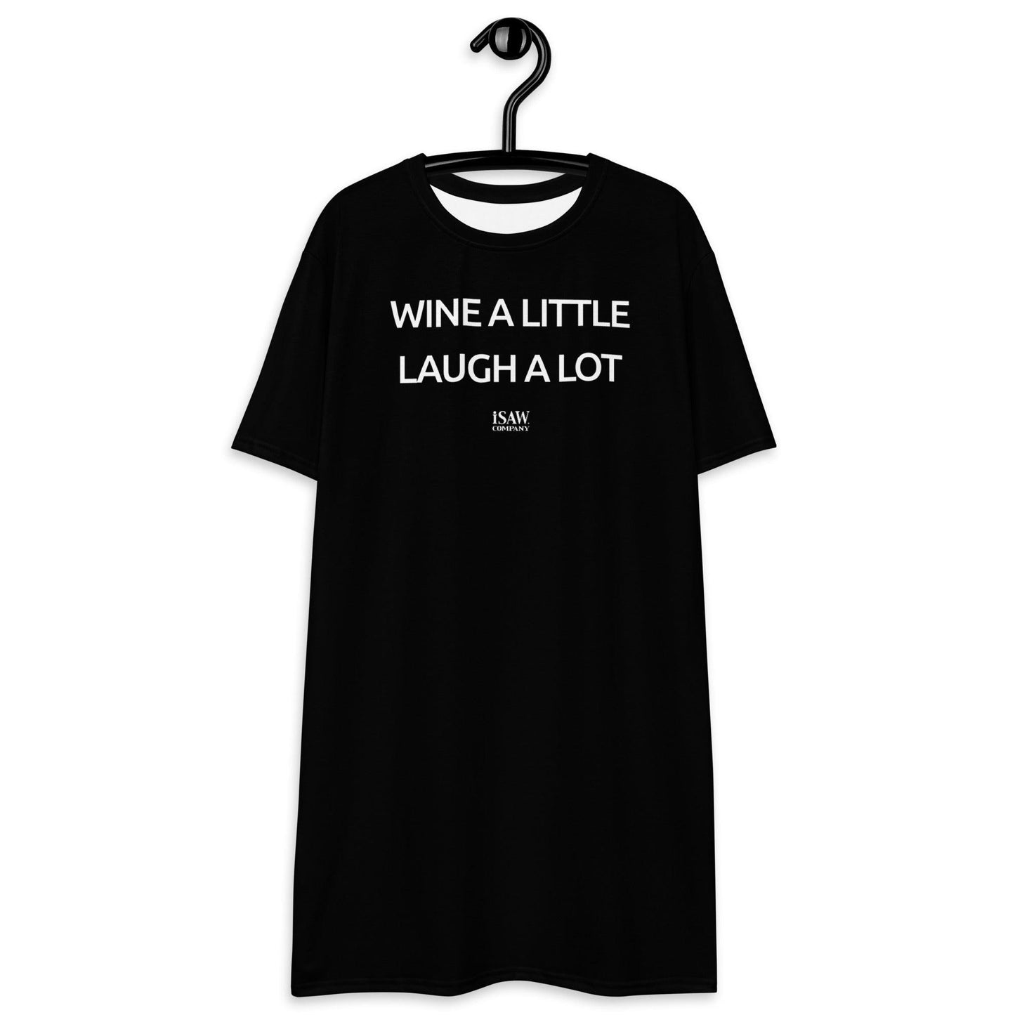 Wine A Little Laugh A Lot - Womens Black T-Shirt Dress - iSAW Company