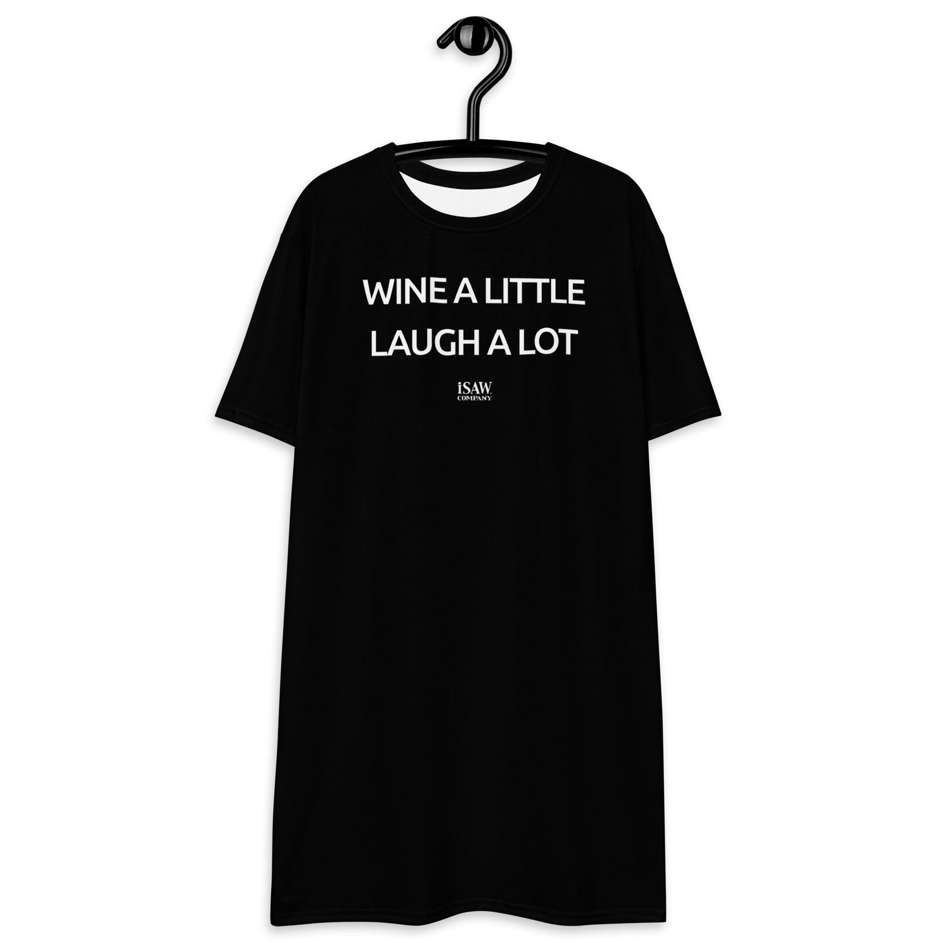 Wine A Little Laugh A Lot - Womens Black T-Shirt Dress - iSAW Company