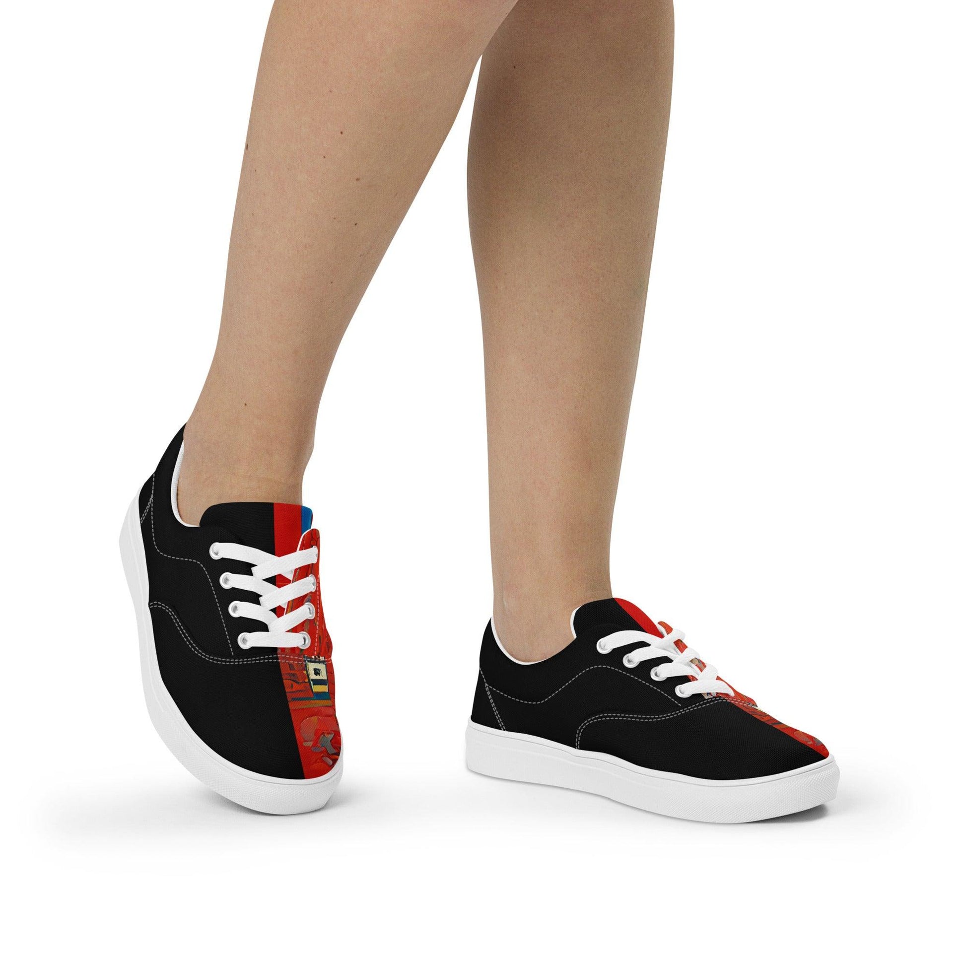 Half Black Half Hónghǎi - Womens Lace-Up Canvas Shoes - iSAW Company