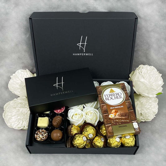 Ferrero Rocher Ultimate Gift Hamper With Ivory Roses - iSAW Company