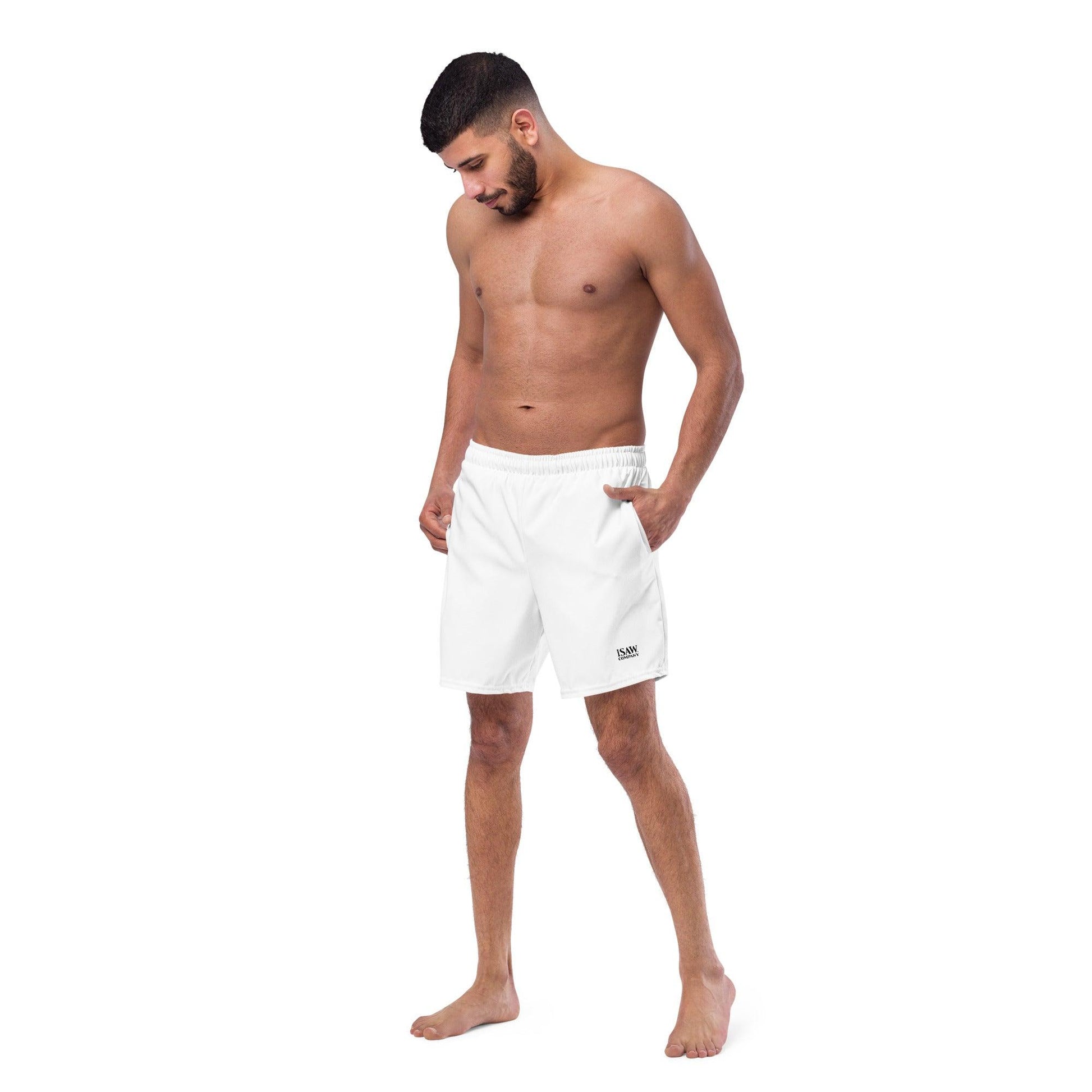 iSAW Mens White Swim Trunks - iSAW Company